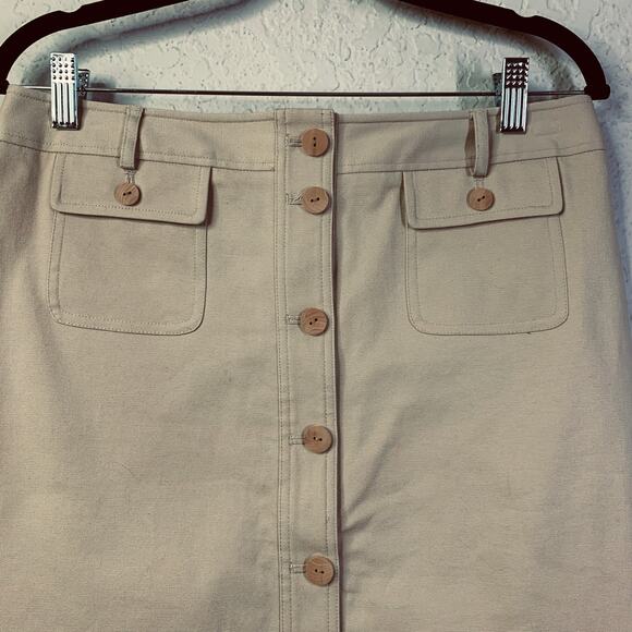 J. MCLAUGHLIN Skirt 6 High Rise A-Line Mini Button Closure Front Pockets Stretch - Picture 4 of 11